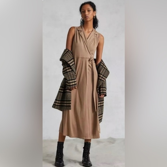 ANTHROPOLOGIE Porridge Taupe Wrap Dress NWT - Picture 2 of 10